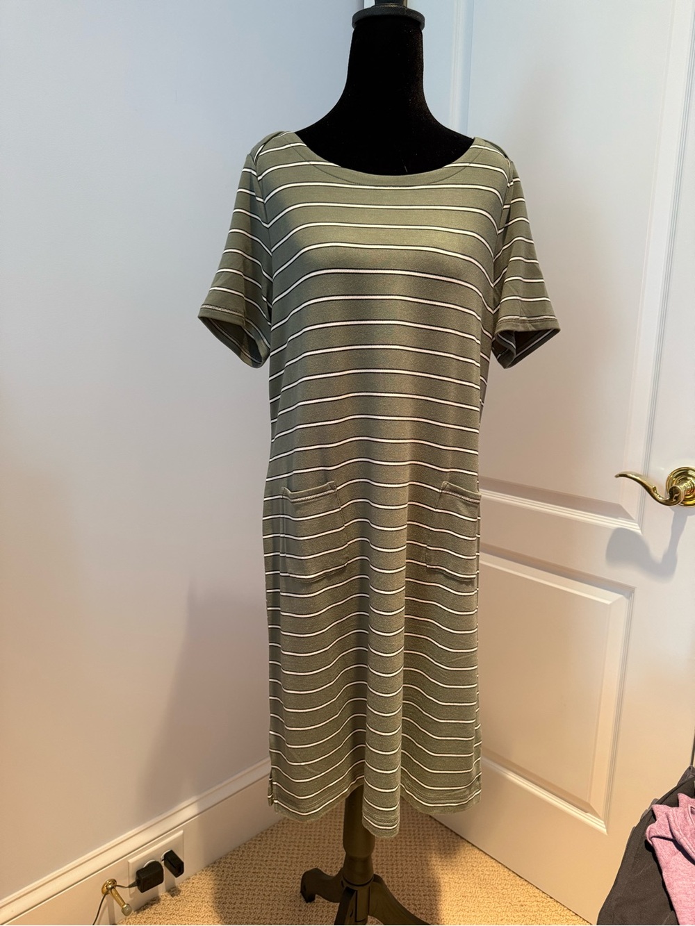 Talbots Olive Striped Midi T shirt Dress
